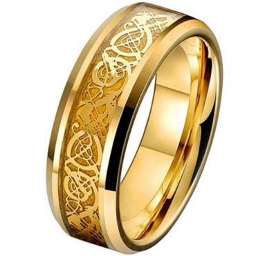 **COI Gold Tone Tungsten Carbide Dragon Beveled Edges Ring-7325AA
