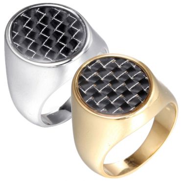**COI Titanium Gold Tone/Silver Ring With Carbon Fiber-7332