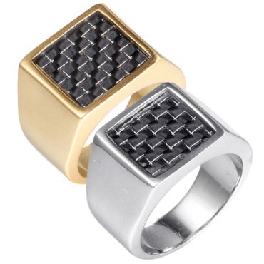 **COI Titanium Gold Tone/Silver Ring With Carbon Fiber-7333