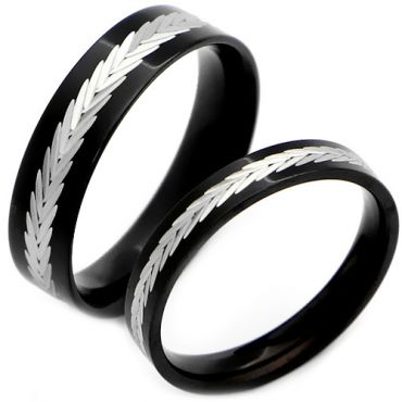 **COI Titanium Black Silver Wedding Couple Band Ring-7335