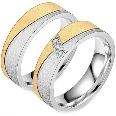 **COI Titanium Gold Tone Silver Wedding Couple Ring-7354
