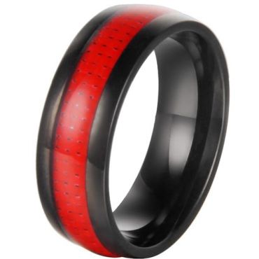 **COI Black Titanium Dome Court Ring With Red Carbon Fiber-7355