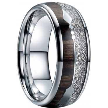 **COI Titanium Black/Silver Meteorite & Wood Dome Court Ring With Arrows-7370