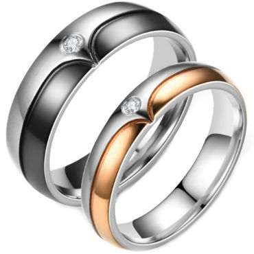 **COI Titanium Black/Rose Silver Ring With Cubic Zirconia-7387
