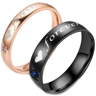 **COI Titanium Black/Rose Forever Love Heart Ring With Cubic Zirconia-7394