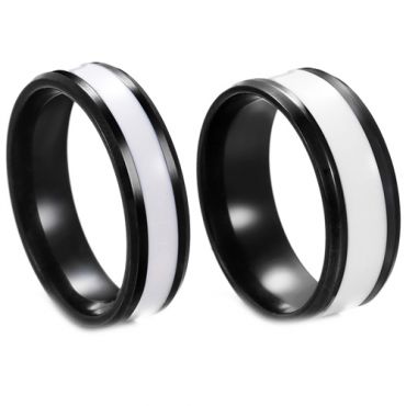 **COI Black Titanium Beveled Edges Ring With White Ceramic-7407