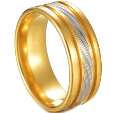 **COI Titanium Gold Tone Silver Grooves Ring-7409