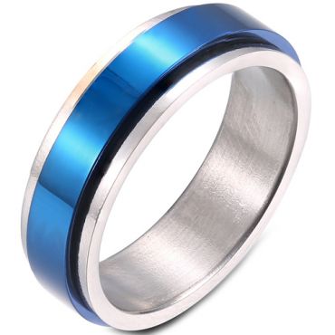 **COI Titanium Blue Silver Step Edges Ring-7412
