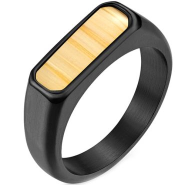 **COI Titanium Black/Gold Tone/Silver Ring With Wood-7440