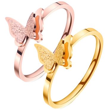 **COI Titanium Rose/Gold Tone Sandblasted Butterfly Ring-7451