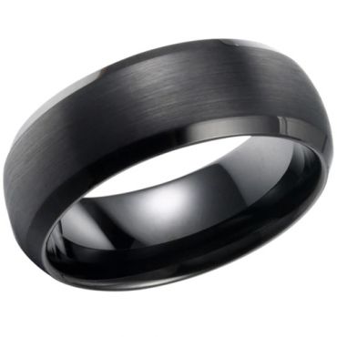 **COI Black Tungsten Carbide Dome Beveled Edges Ring-7465AA