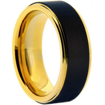 **COI Tungsten Carbide Black Gold Tone Step Edges Ring-7466AA