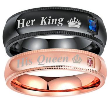 **COI Titanium Black/Rose Her King His Queen Crown With Cubic Zirconia-7475