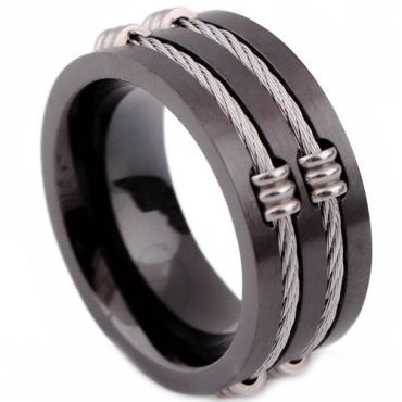 **COI Black Titanium Ring With Double Wire-7497