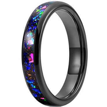 **COI Black Tungsten Carbide Crushed Opal Dome Court Ring-7499