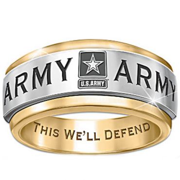 **COI Titanium Gold Tone Silver U.S Army Step Edges Ring-7510