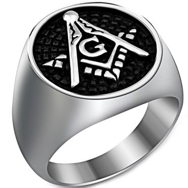 **COI Titanium Black Silver Masonic Freemason Ring-7544