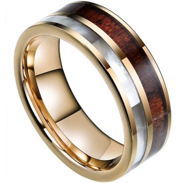 **COI Gold Tone Titanium Abalone Shell & Wood Ring-7569