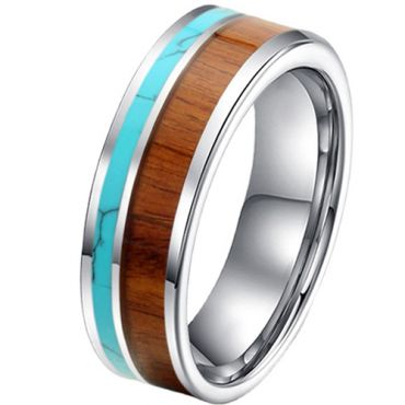 **COI Tungsten Carbide Turquoise & Wood Ring-7580 