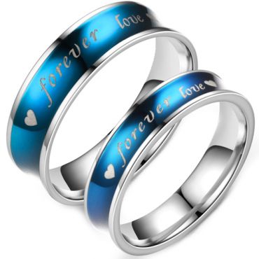 **COI Titanium Blue Silver Concave Forever Love Ring-7585