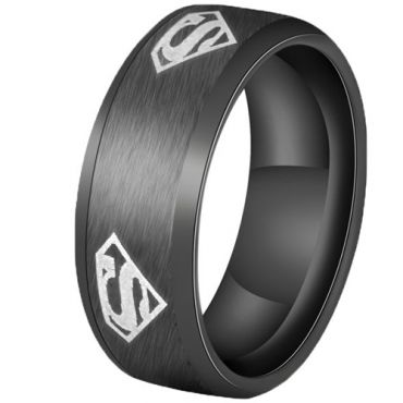 **COI Tungsten Carbide Black/Gold Tone/Silver Superman Beveled Edges Ring-7590