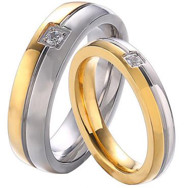 **COI Titanium Gold Tone Silver Couple Wedding Band Ring-7595