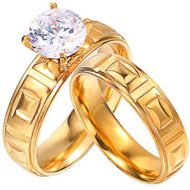 **COI Titanium Gold Tone/Silver Couple Wedding Band Ring-7597