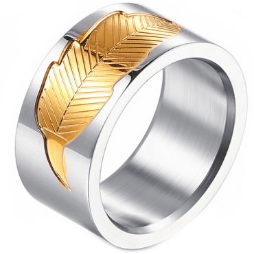 **COI Titanium Gold Tone Silver Leaf Pipe Cut Flat Ring-7598