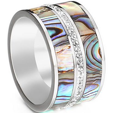 **COI Titanium Abalone Shell Ring With Cubic Zirconia-7612