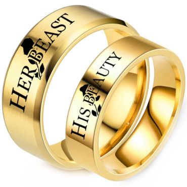 **COI Titanium Gold Tone His Beauty Her Beast Ring-7618