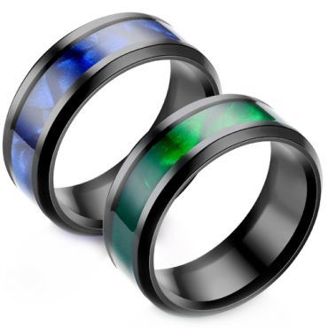 **COI Black Titanium Beveled Edges Ring With Green/Blue Camo-7619