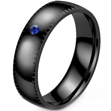**COI Black Titanium Dome Court Ring With Created Blue Sapphire-7626