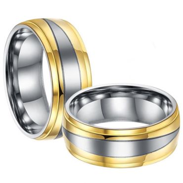 **COI Titanium Gold Tone Silver Wedding Band Ring-7630