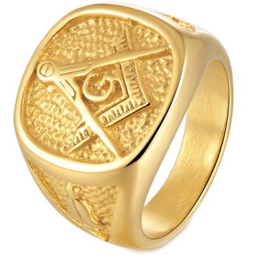 **COI Gold Tone Titanium Masonic Freemason Ring-7631