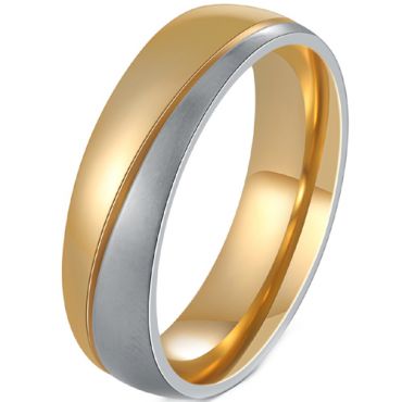**COI Titanium Gold Tone Silver Offset Groove Ring-7634