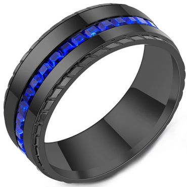 **COI Black Titanium Ring With Created Blue Sapphire-7638