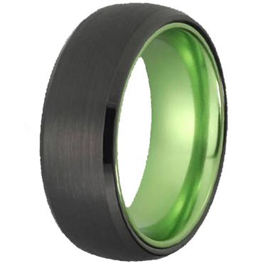 **COI Tungsten Carbide Black Green Beveled Edges Ring-7656