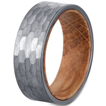 **COI Tungsten Carbide Hammered Ring With Wood-7662