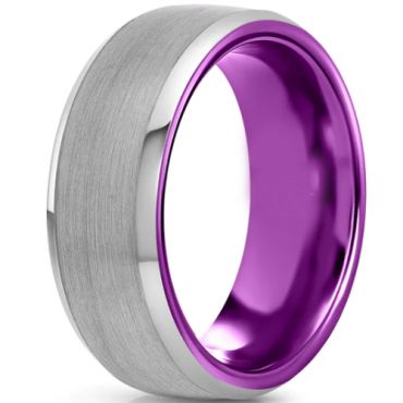 **COI Tungsten Carbide Purple Silver Beveled Edges Ring-7664
