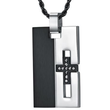 COI Titanium Black Silver Pendant With Cross and Cubic Zirconia-7688