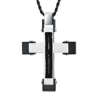 COI Titanium Black Silver Cross Pendant With Wire-7695