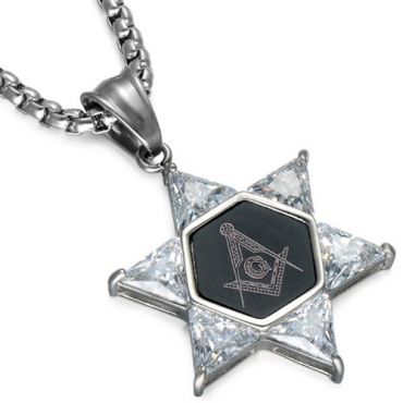 COI  Titanium Black Silver Masonic Freemason Pendant With Cubic Zirconia-7699