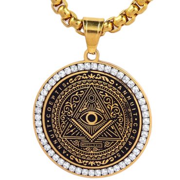 COI Titanium Black Gold Tone Masonic Freemason Pendant With Cubic Zirconia-7715