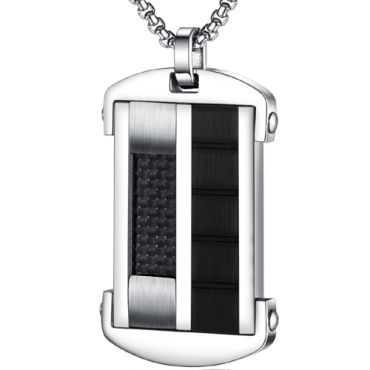 COI Titanium Black Silver Pendant Necklace With Carbon Fiber-7747