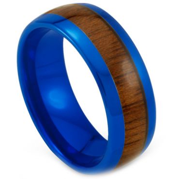**COI Blue Tungsten Carbide Dome Court Ring With Wood-7756