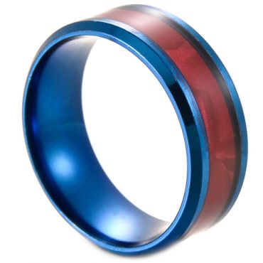 **COI Blue Titanium Beveled Edges Ring With Wood-7762