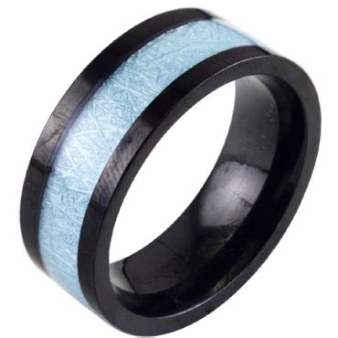 **COI Black Titanium Ring With Crushed Meteorite-7768