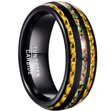 **COI Black Tungsten Carbide Carbon Fiber & Crushed Opal Dome Court Ring-7775
