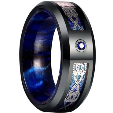 **COI Tungsten Carbide Black Blue Celtic Knot Ring With Created Blue Sapphire-7779