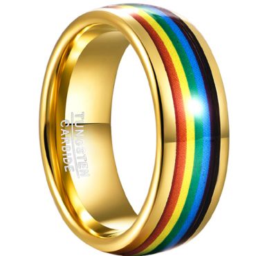 **COI Gold Tone Tungsten Carbide Rainbow Pride Dome Court Ring-7783